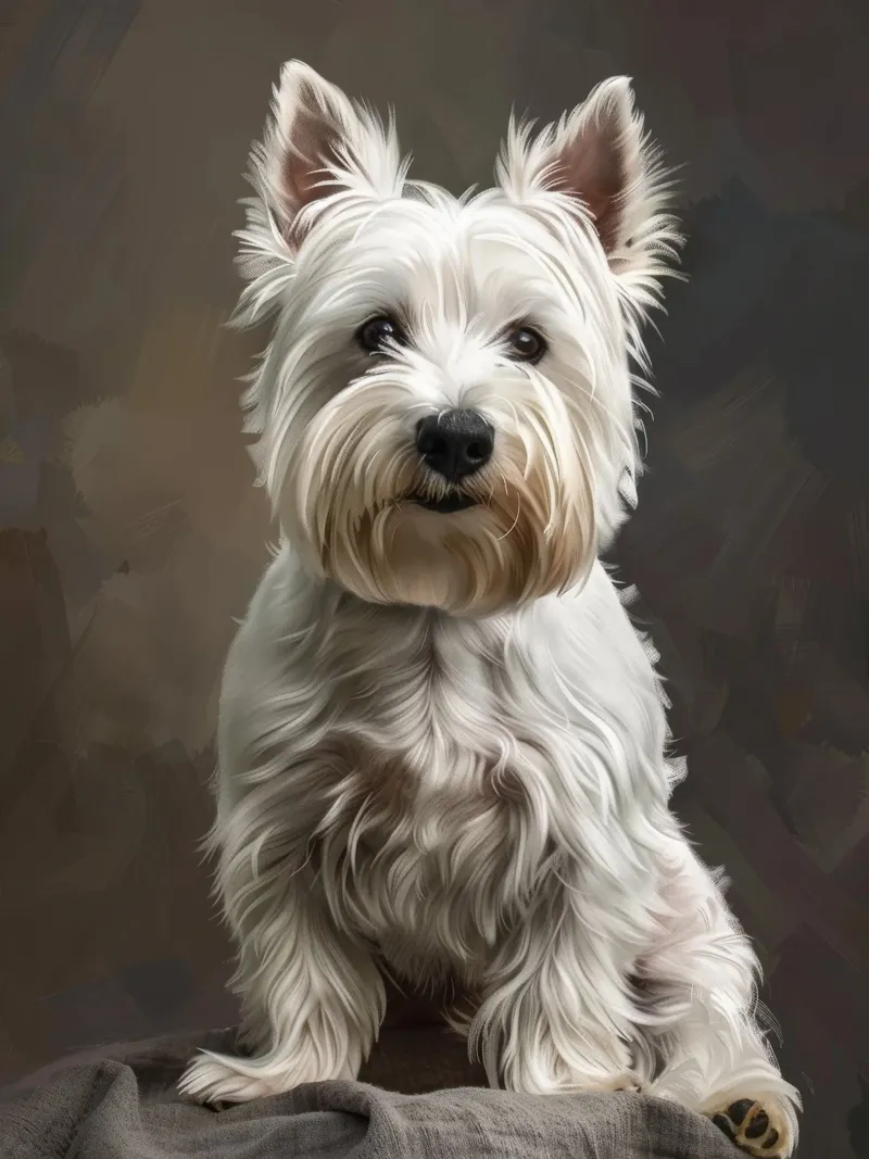 Cane bianco di piccola taglia con pelo lungo posa con sicurezza pellicola backlit da DesignDoodle