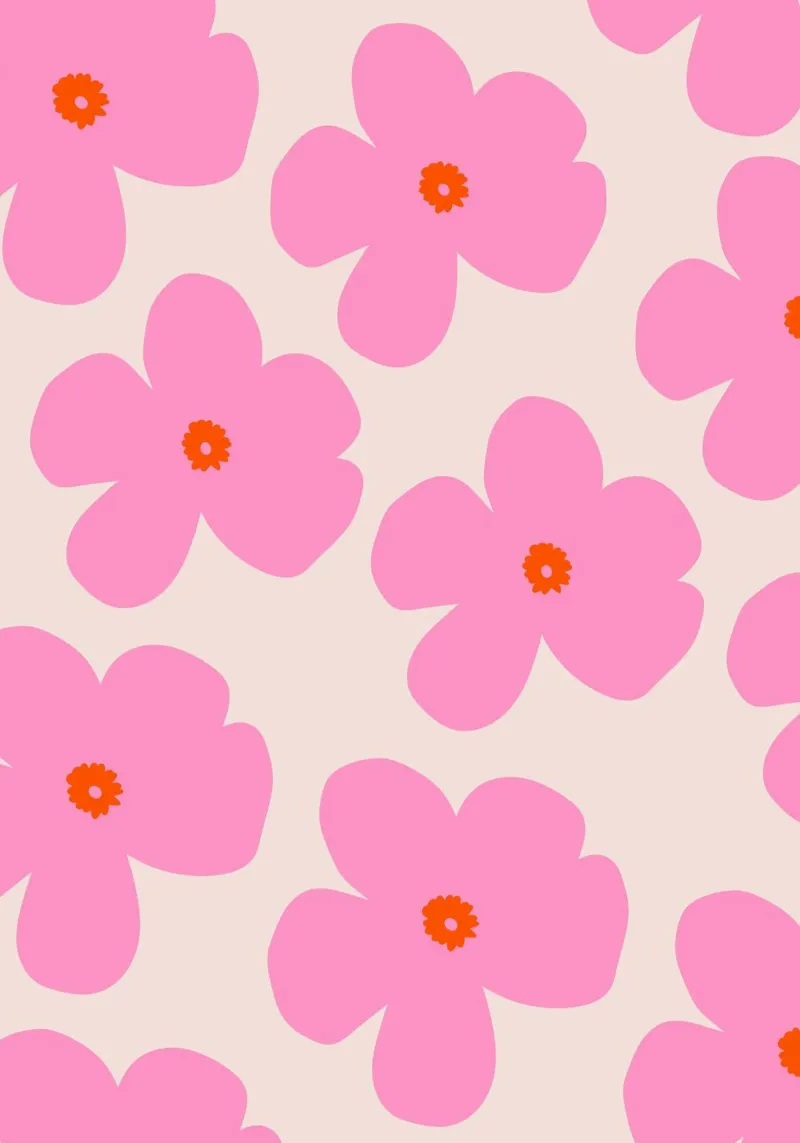 Pink Retro Flower Pattern Print canvas by The Art Club