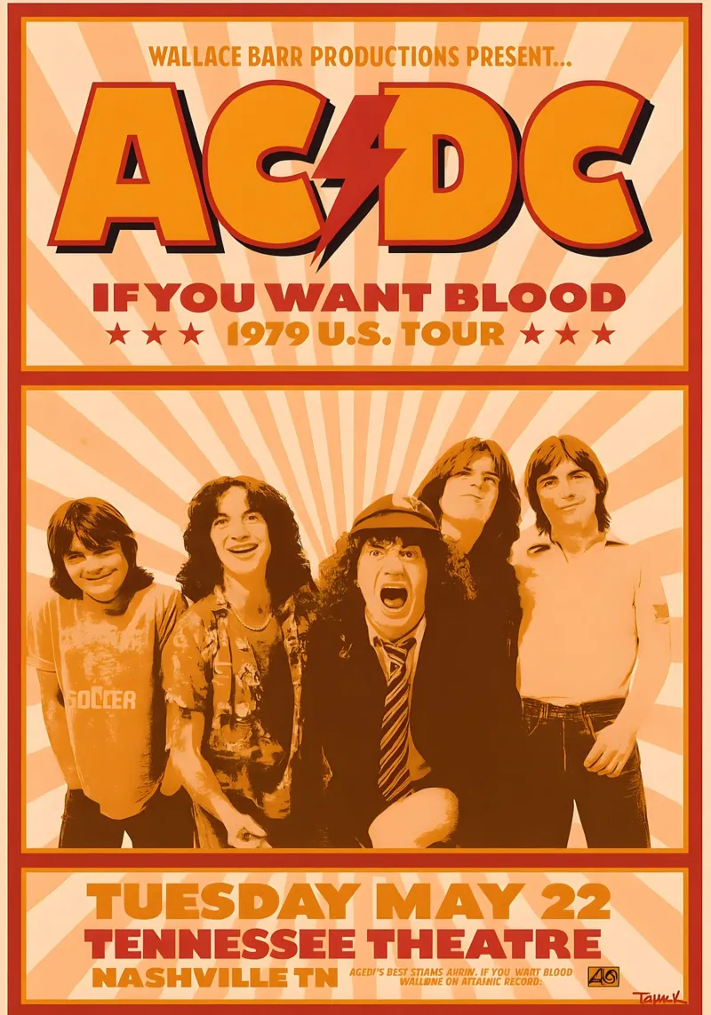 ACDC If You Want Blood Tour 1979 poster con telaio in alluminio da DGUnder