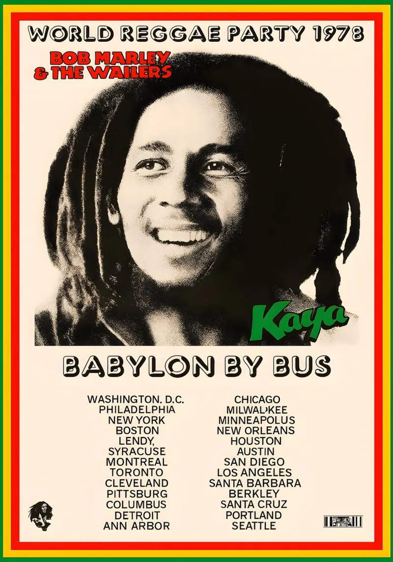 Bob Marley Original 1978 Babylon By Bus Tour Concert Poster poster con telaio in legno da DGUnder