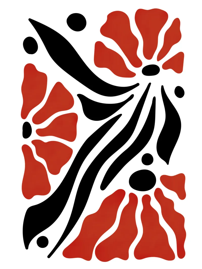 Ruby Petals -  Abstract Flowers and Black Leaves pellicola backlit da Dream Print Designs