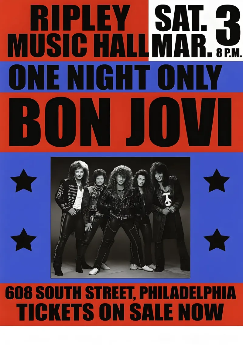 Bon Jovi 1984 Philadelphia Concert Poster backlit film by DGUnder