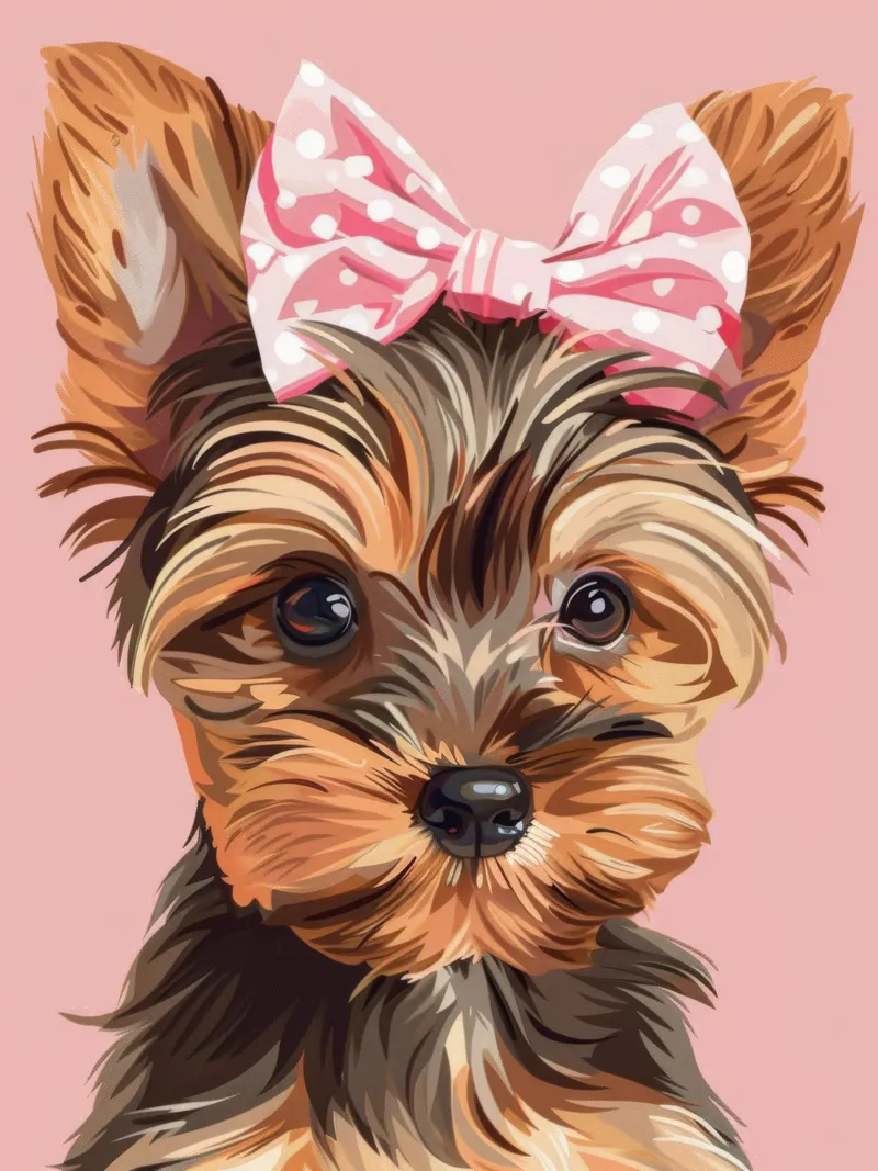 Carino yorkshire terrier con un fiocco rosa su uno sfondo semplice pellicola backlit da DesignDoodle