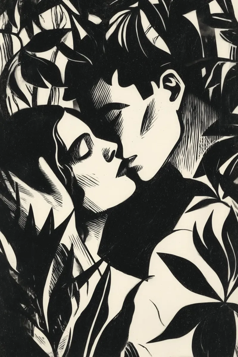 Bacio appassionato | Xilografia in bianco e nero carta hahnemühle da Autofocus