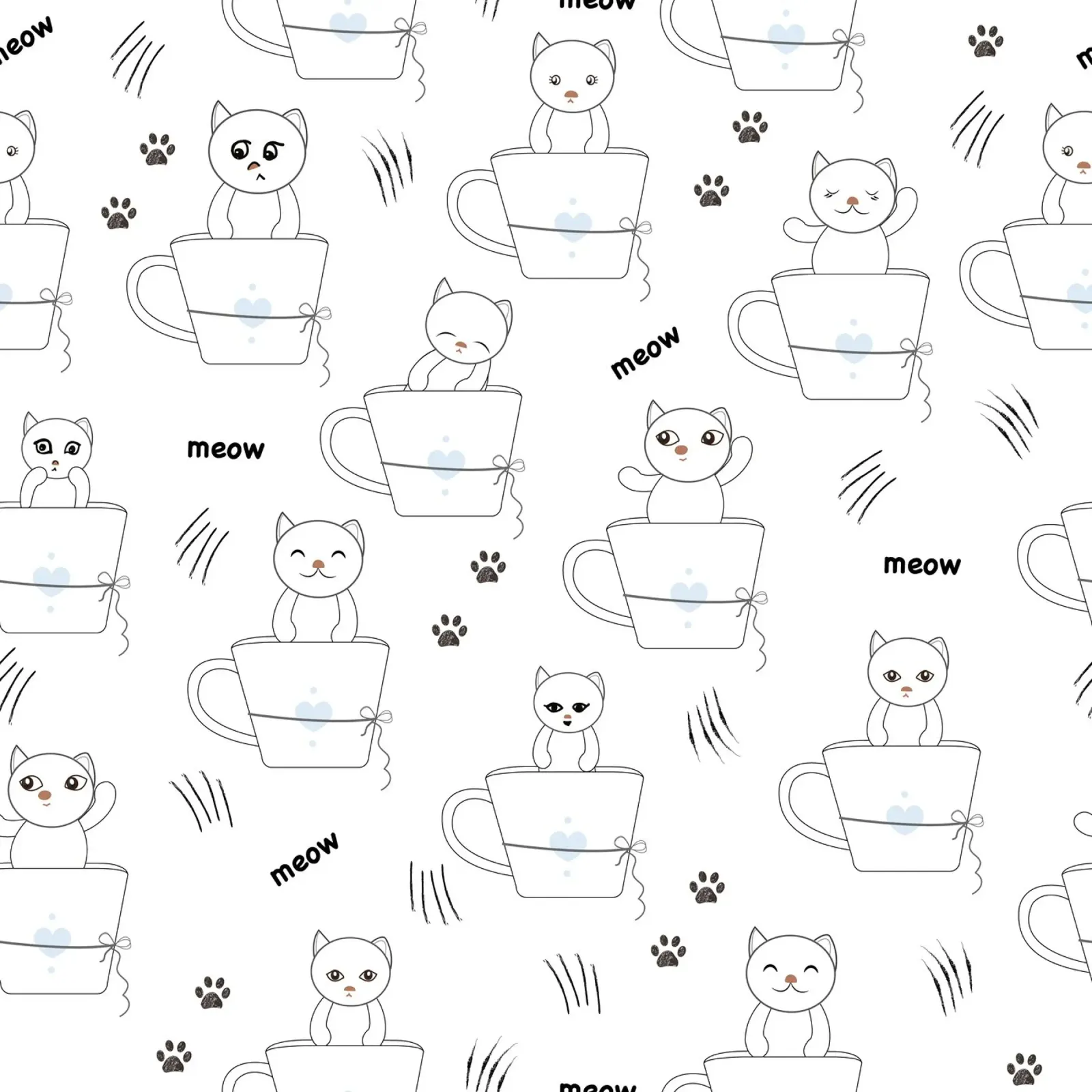 Cats and coffee playful pattern hahnemühle by gulsengunel