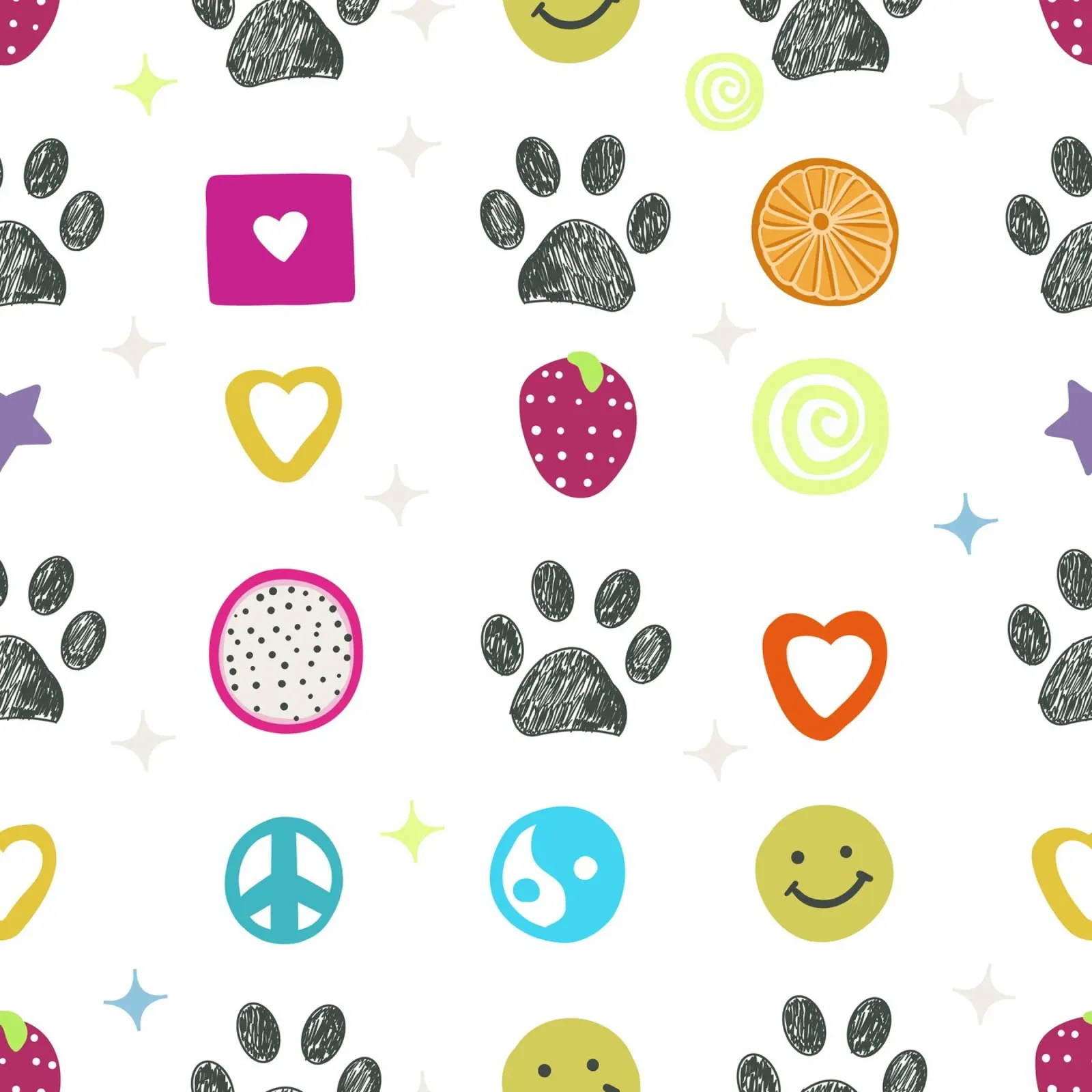 Funny 2000s symbols and paw prints pop culture print canvas by gulsengunel