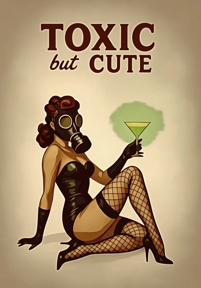 Toxic But Cute Vintage Pin-Up Poster, Retro Glam Dark Humour canvas by Hecate Pim Designs
