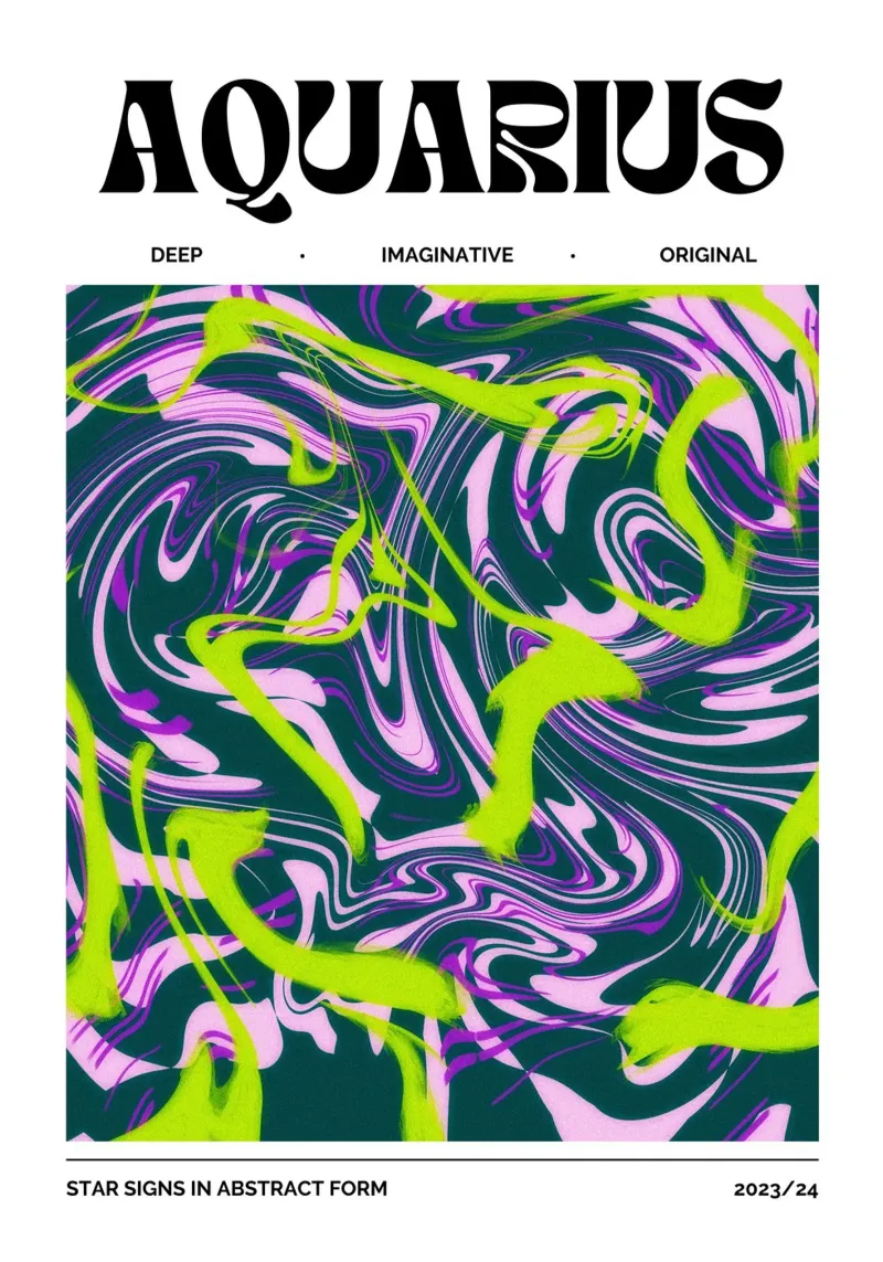 Aquarius Abstract - Electric Psychedelic Zodiac Print canvas by NorwesClub