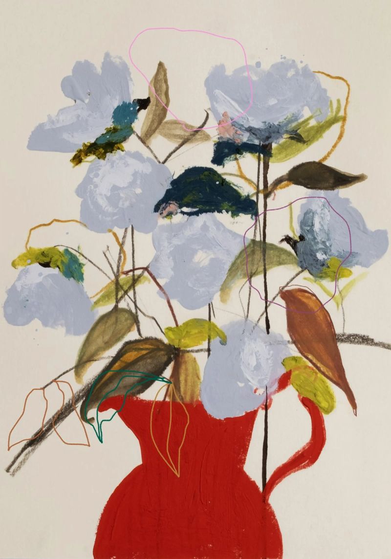 Still Life Bloom with Red Pitcher poster de Leigh Viner