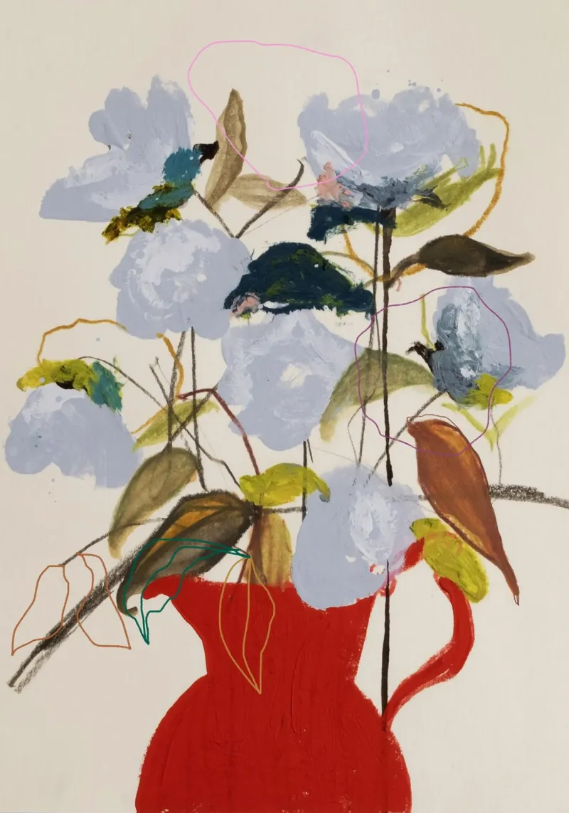 Still Life Bloom with Red Pitcher plexiglass da Leigh Viner