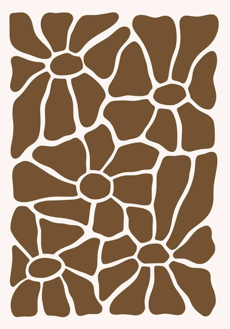Abstracte bruine bloemen - organische rasterbloemenprint canvas met Baklijst van NorwesClub
