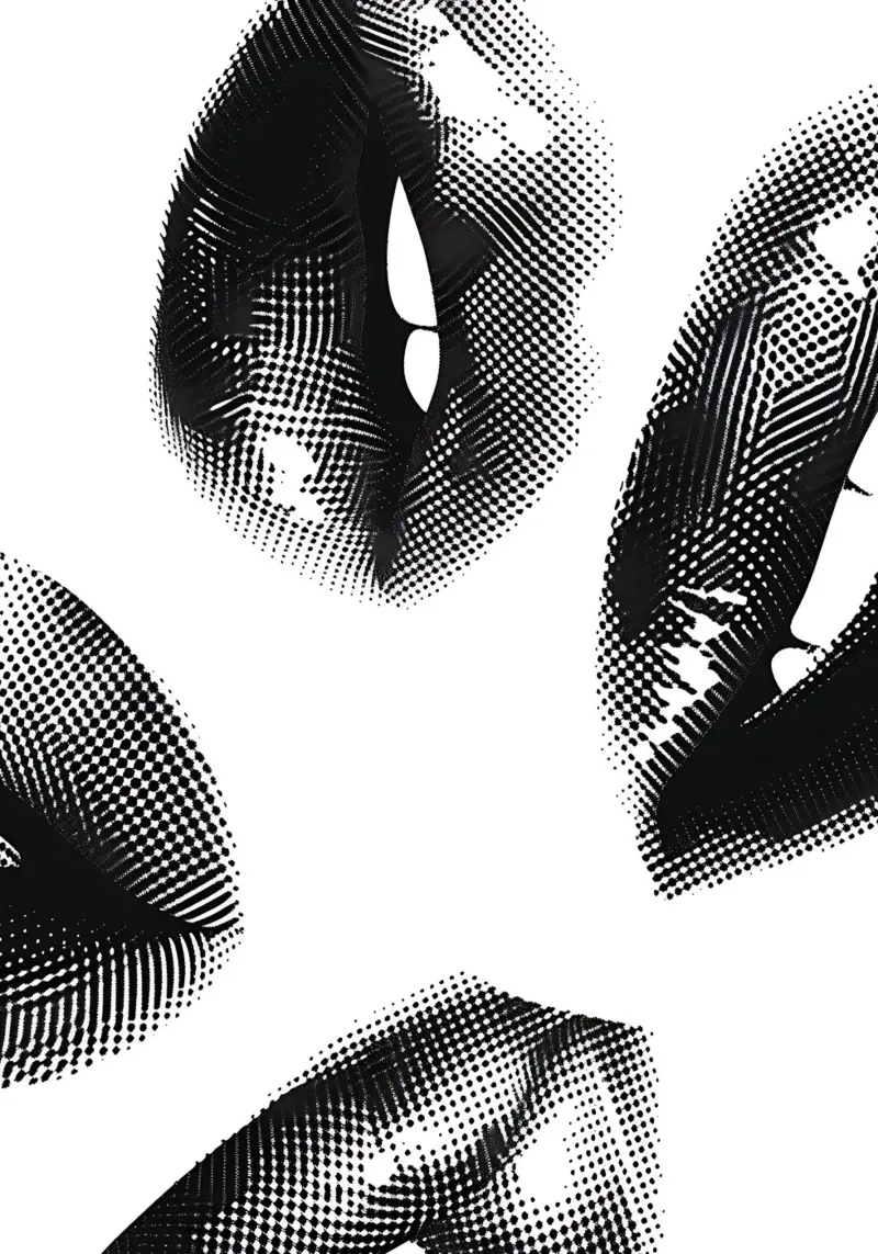 Monochrome Halftoon Lippen - Abstracte Pop Art Print canvas van NorwesClub