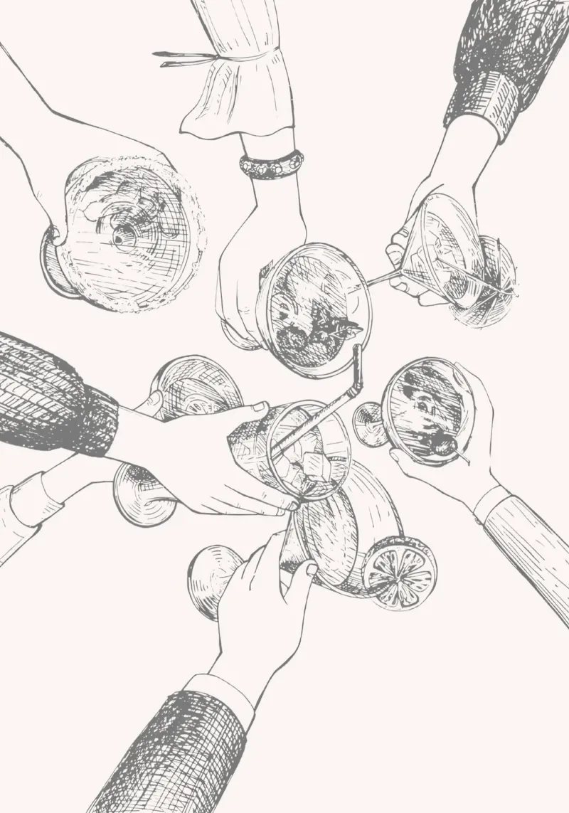 Cheers & Cocktails - Elegant Hand-Drawn Party Print hahnemühle by NorwesClub