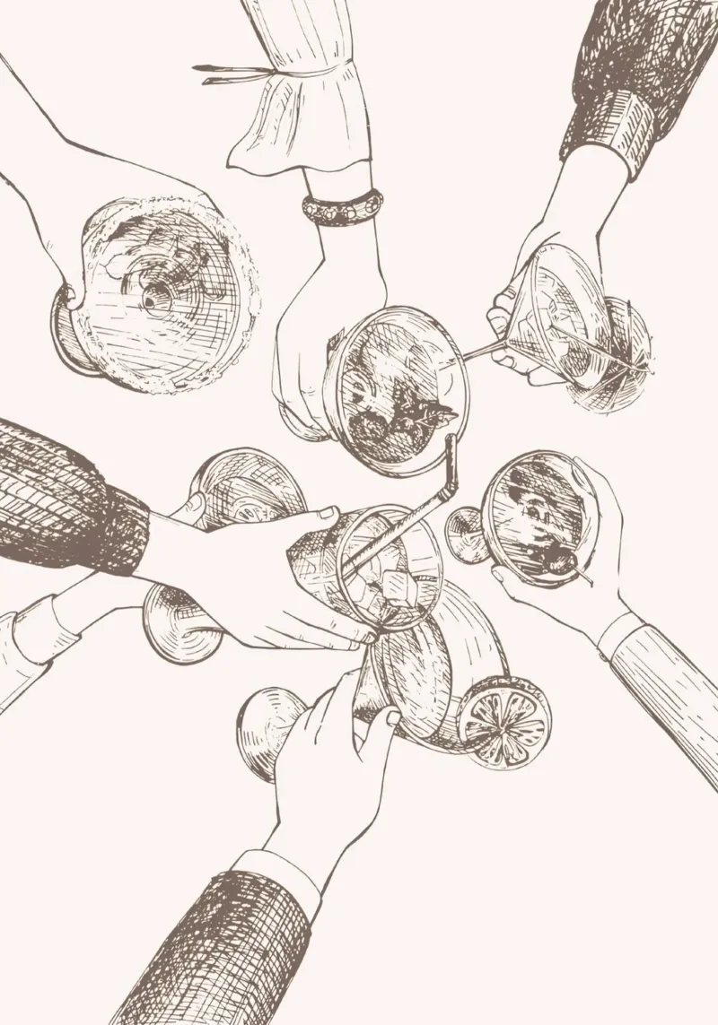 Cheers Sketch Art Print - Cocktail Party Celebration Wall A hahnemühle by NorwesClub