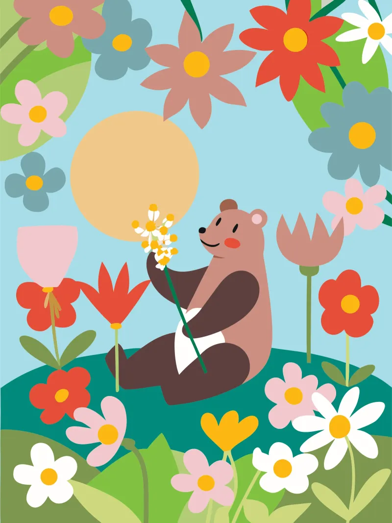 Orso nel giardino fiorito pellicola backlit da CUTE ANIMALS