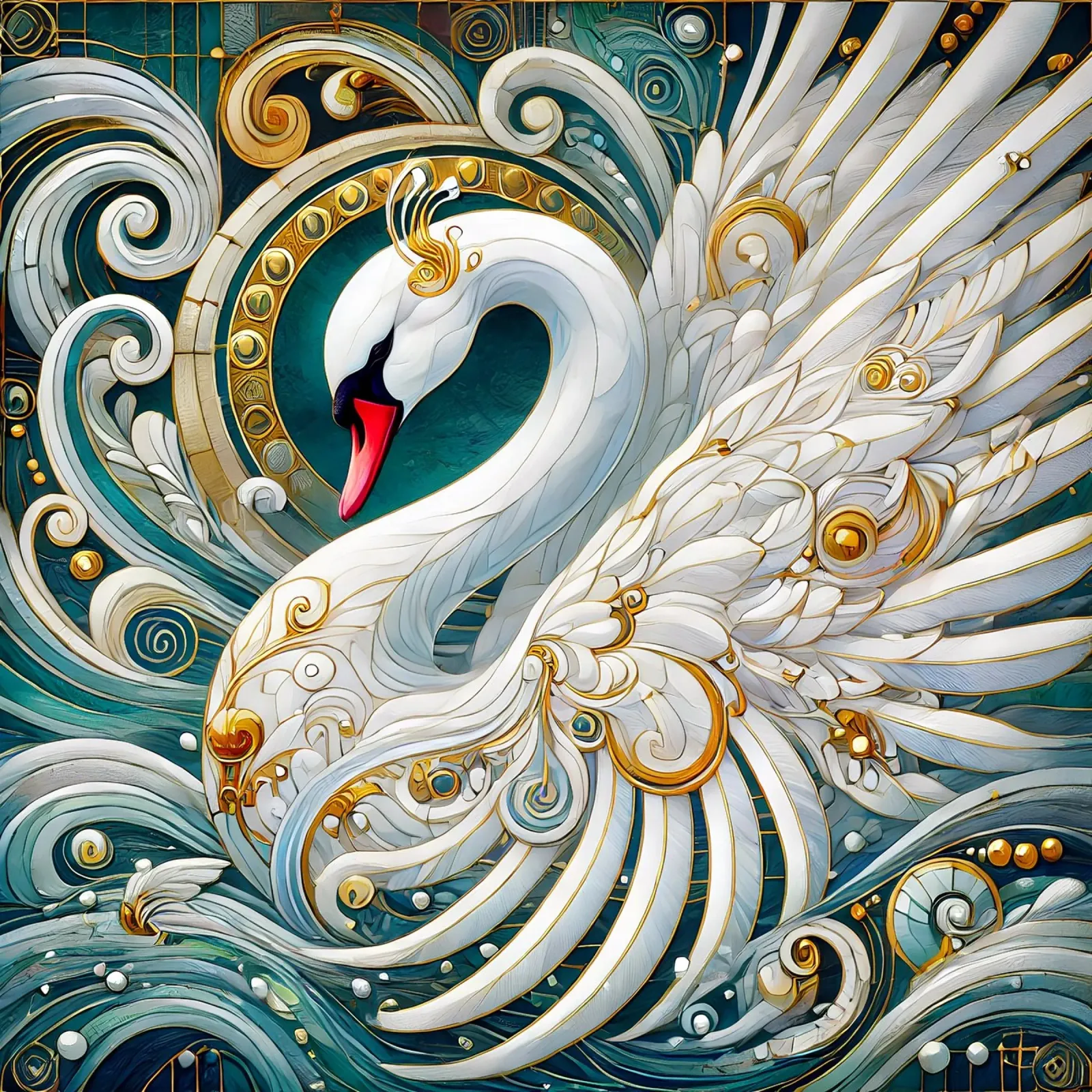 Cigno bianco carta hahnemühle da Art-Nouveau-Dsg