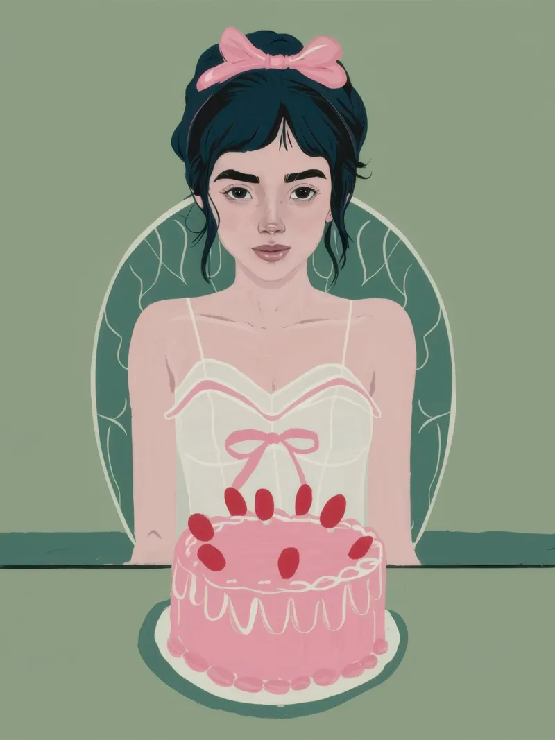 The Girl and the Cake canvas by Flock Reverie