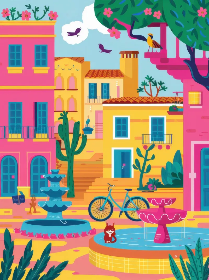 Vibrant Town Square hahnemühle by Flock Reverie