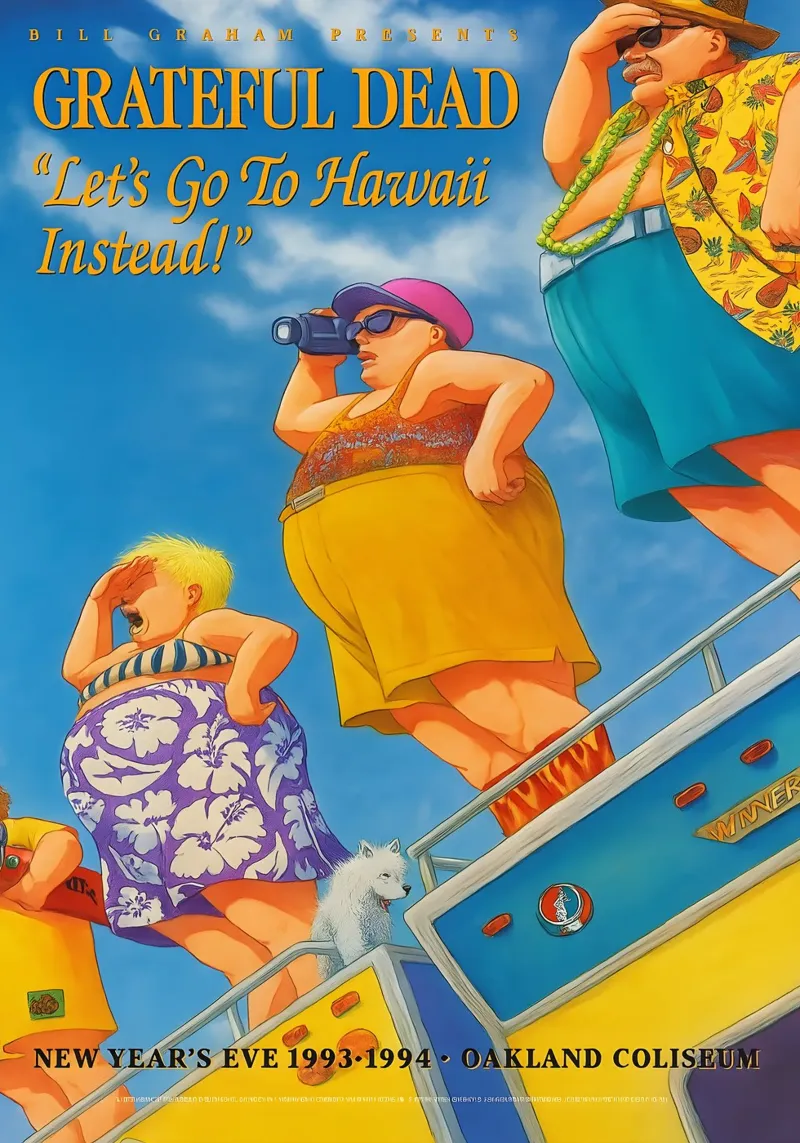 Grateful Dead Lets Go to Hawaii Instead NYE 1994 Concert poster met aluminium frame van DGUnder