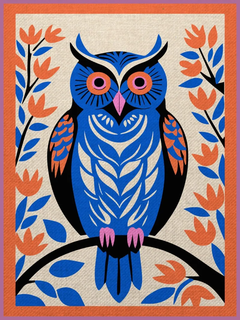Gufo colorato bohémien alluminio dibond da Drew Studio