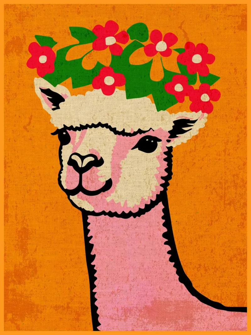Alpaca con corona di fiori carta hahnemühle da Drew Studio