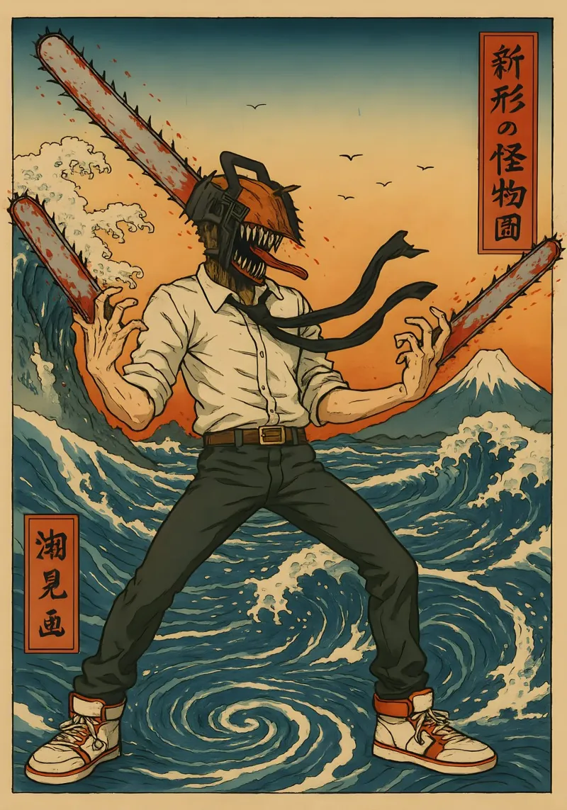 Vintage Chainsaw Man Denji Japan Art poster da KakiHanryJP