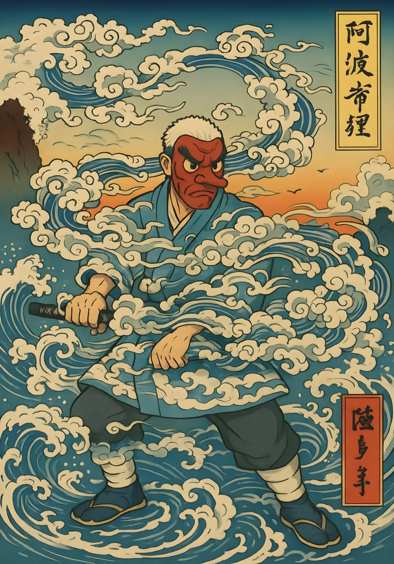 Vintage Urokodaki Sakonji Japan Art poster con telaio in alluminio da KakiHanryJP