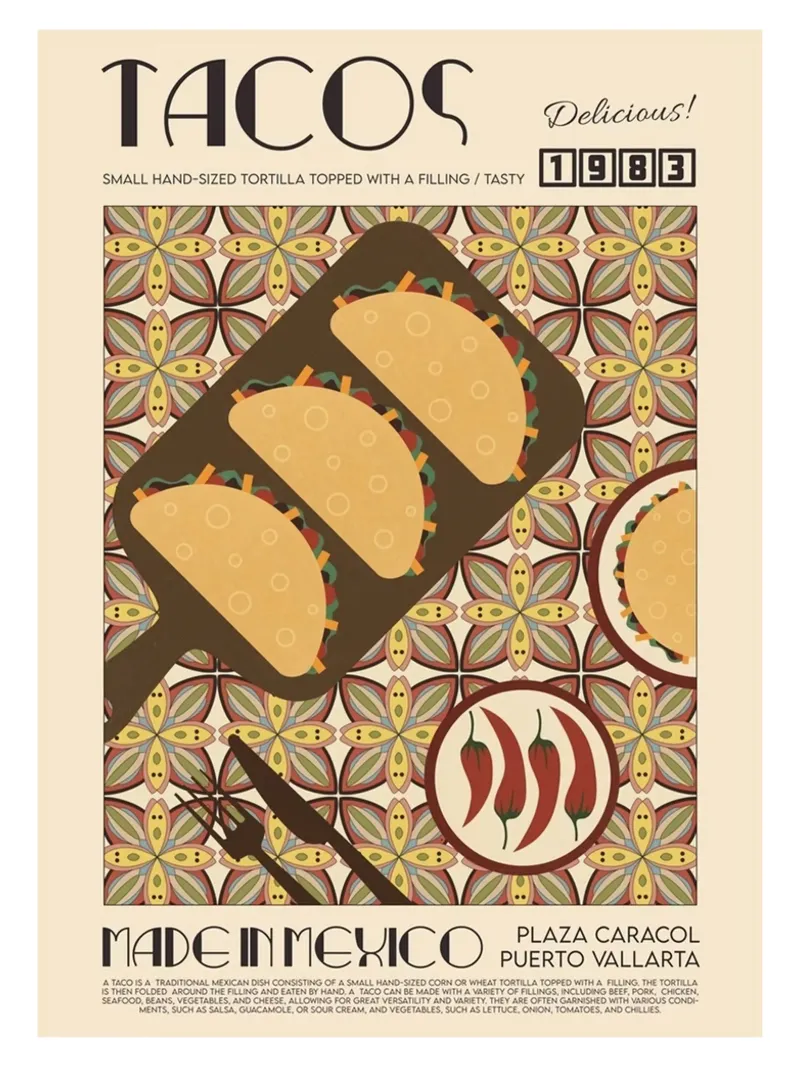 I Tacos poster con telaio in alluminio da Food Market