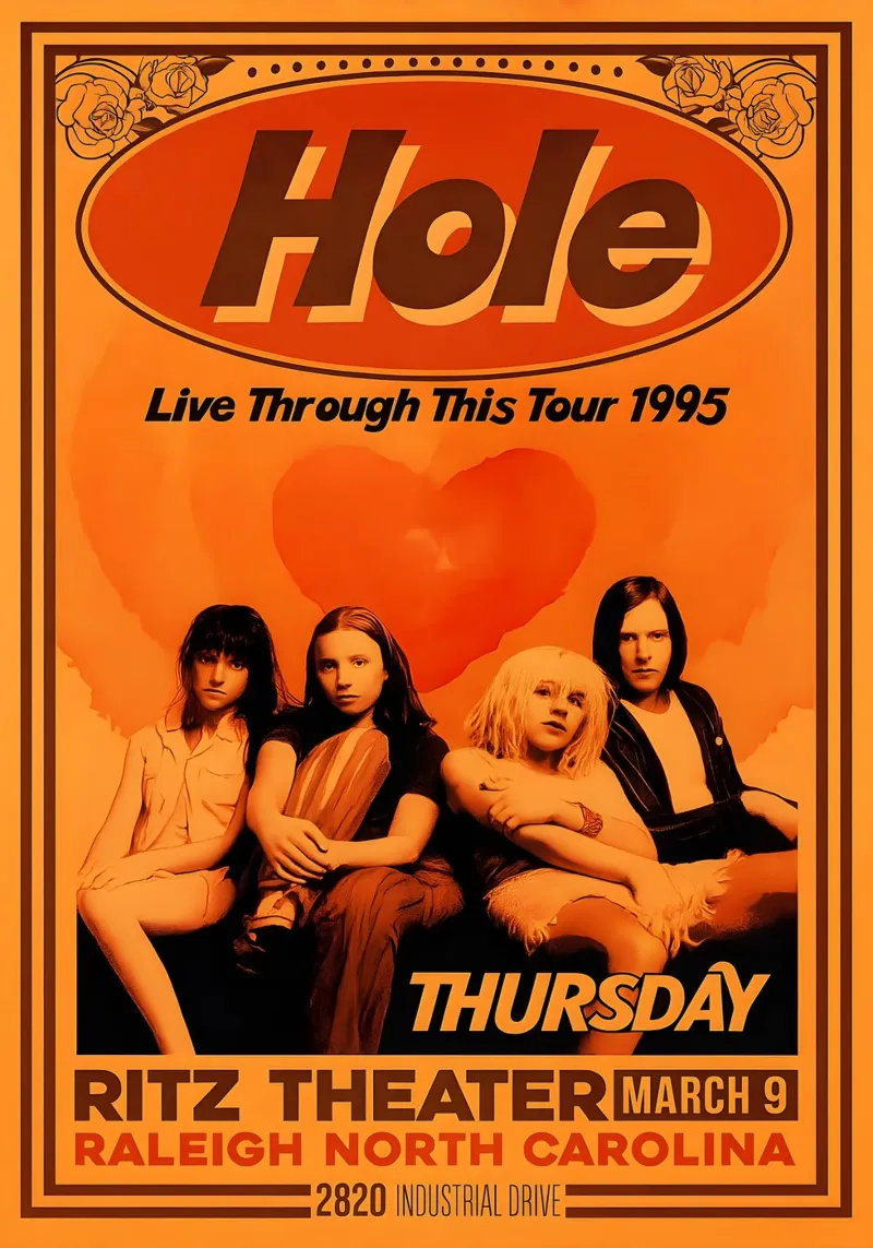 Hole live through this tour 1995 poster con telaio in legno da DGUnder