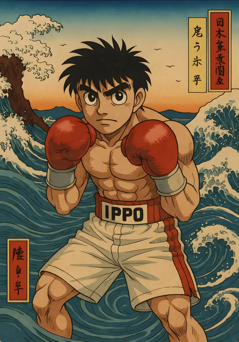 Vintage Hajime no Ippo Japan Art canvas with Floater frame by KakiHanryJP