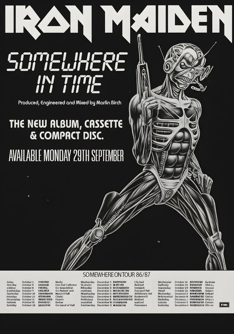 Iron Maiden - Somewhere In Time Tour 1987 Poster poster con telaio in alluminio da DGUnder
