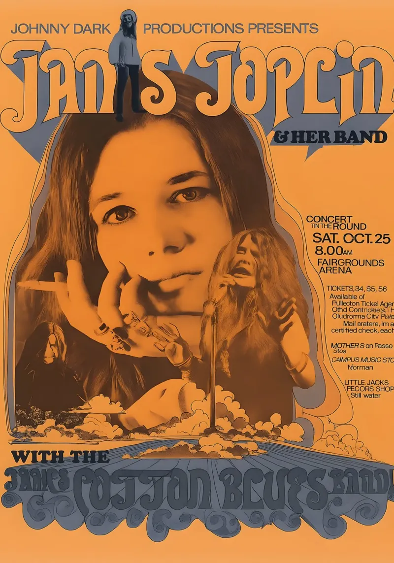 JANIS JOPLIN 1969 Concert Poster Wichita backlit film by DGUnder