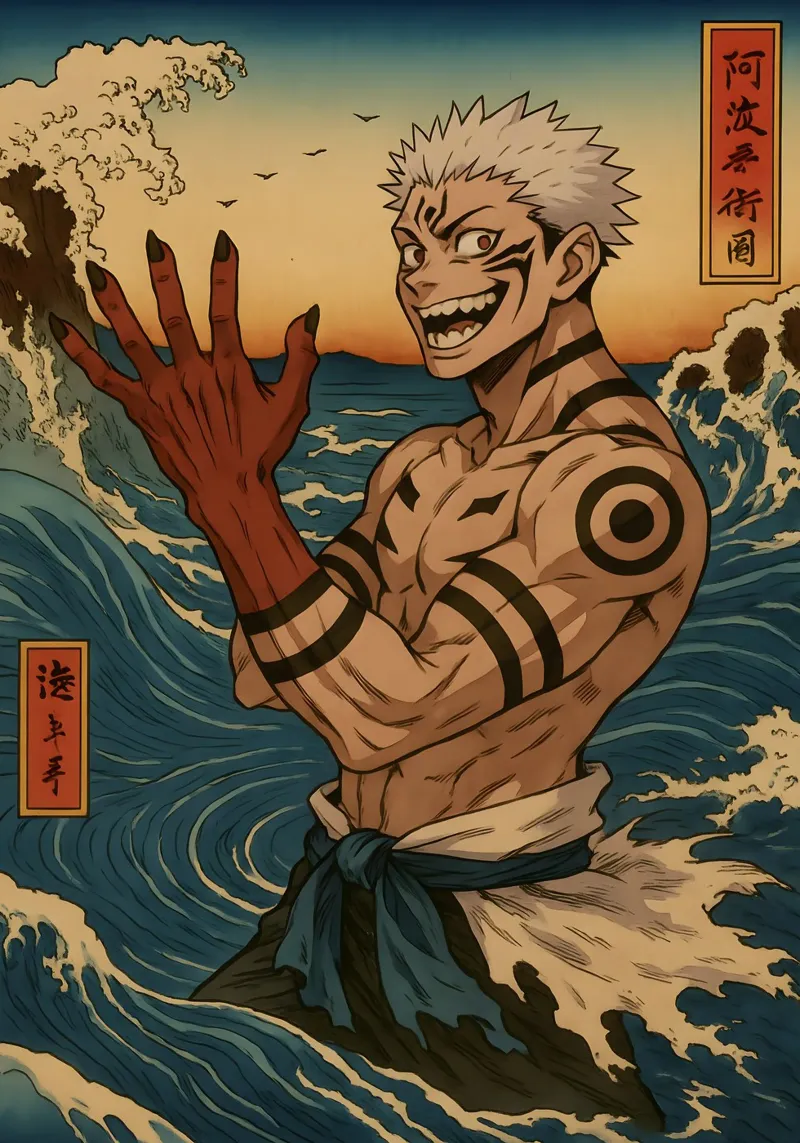 Vintage Jujutsu Kaisen Sukuna Japan Art tela con Cornice a cassetta da KakiHanryJP