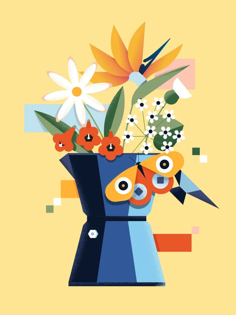 Flowers & Coffee poster con telaio in legno da Birgit Palma