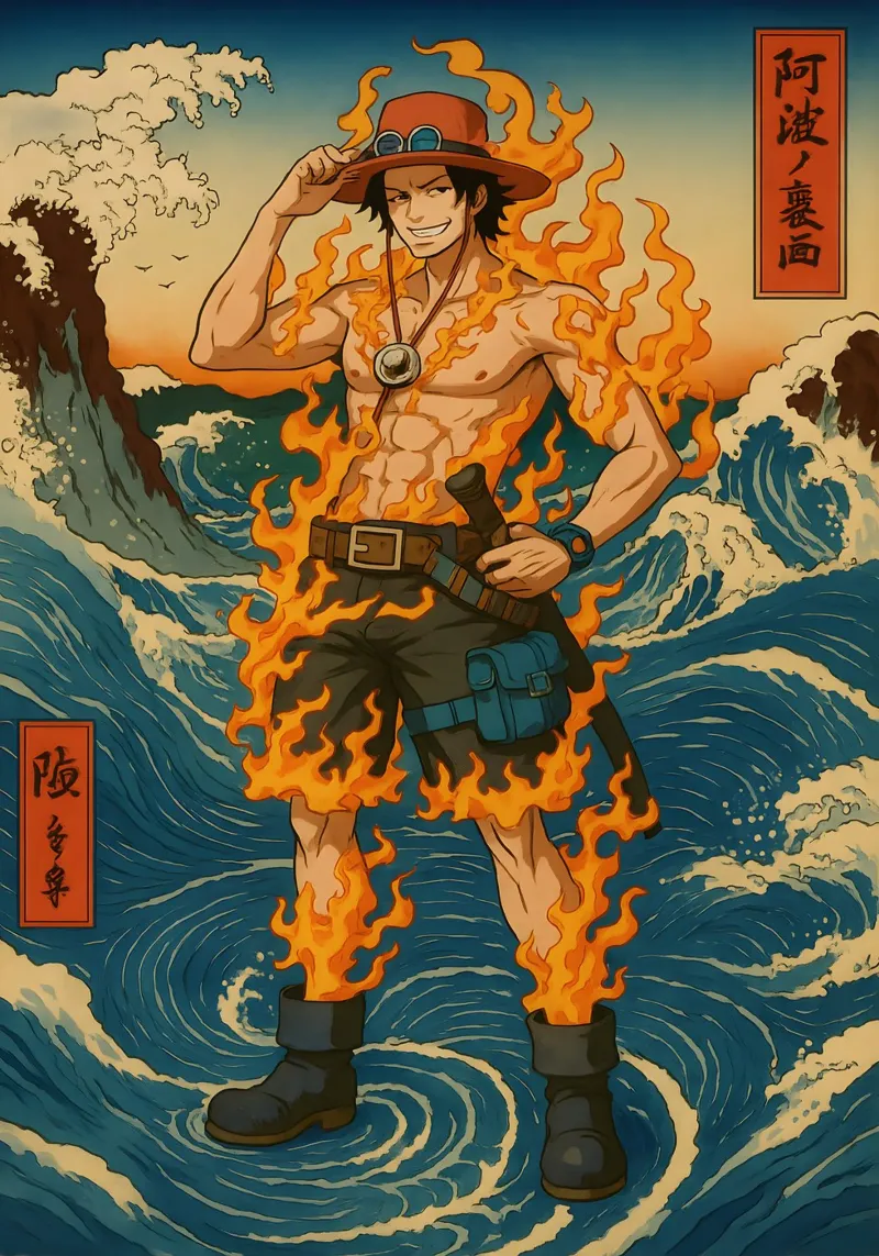 Vintage Portgas D. Ace Japan Art poster con telaio in alluminio da KakiHanryJP