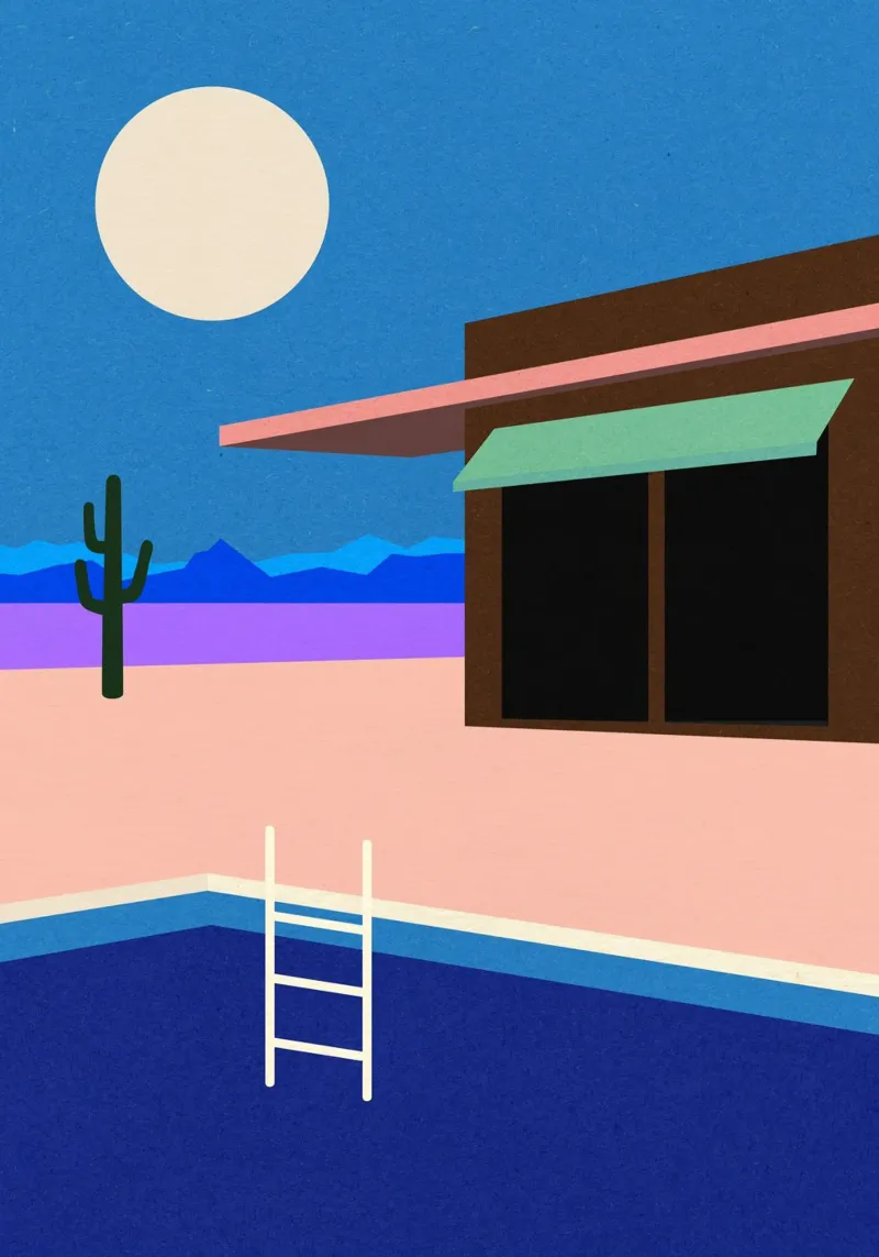 Desert House By Night poster with aluminum frame by Rosi Feist