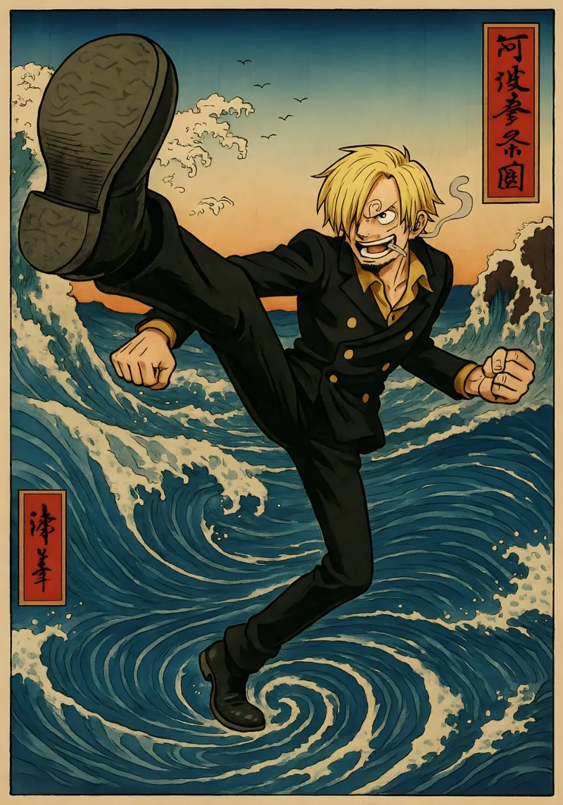 Vintage Sanji Japan Art poster con telaio in legno da KakiHanryJP