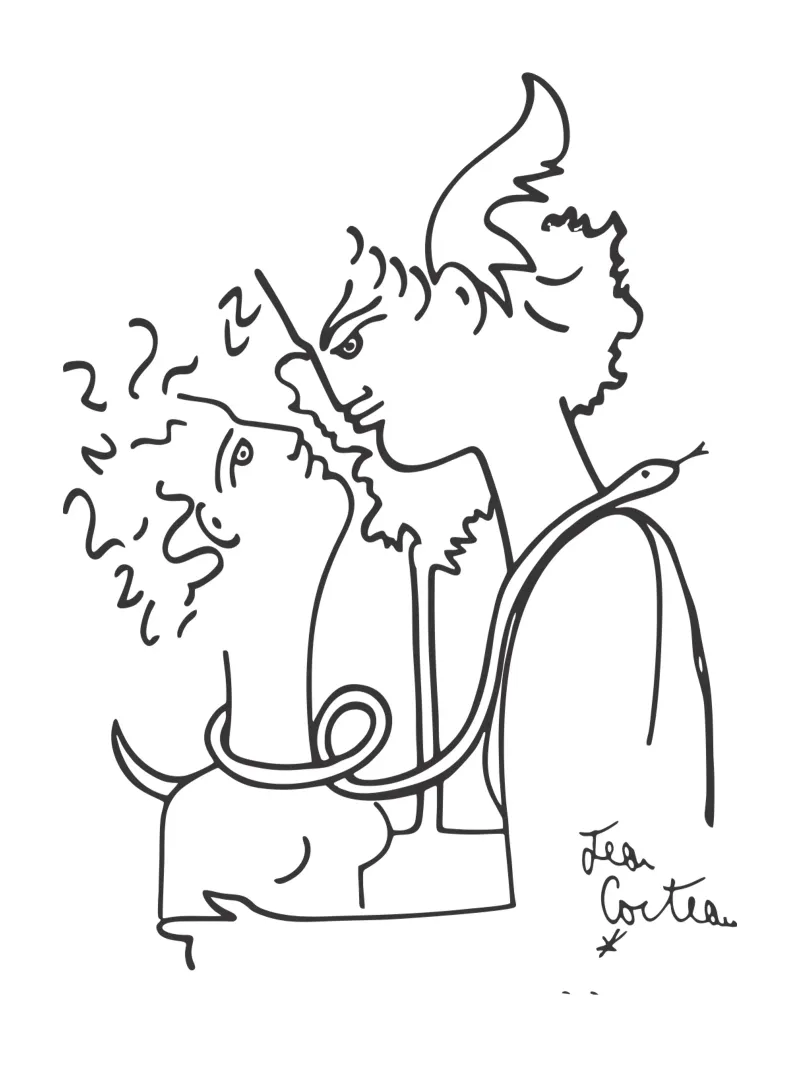 Jean Cocteau - De man in de spiegel canvas met Baklijst van https://www.juniqe.com/uk/shop/Henndraws