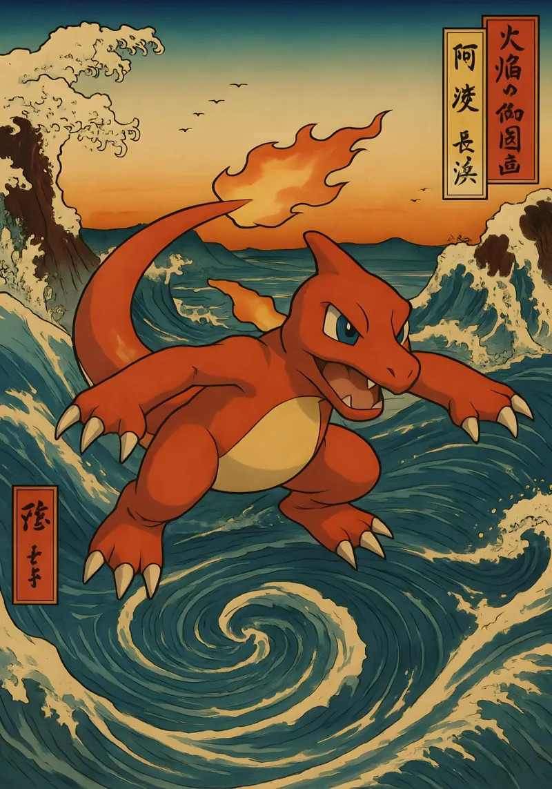 Vinatge Charmeleon Japan Art poster con telaio in alluminio da KakiHanryJP