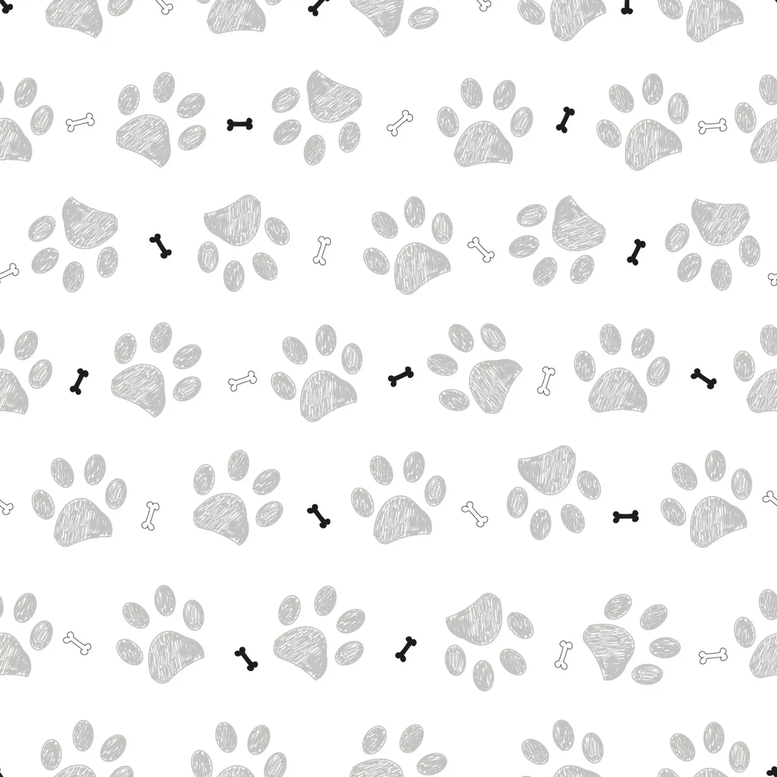 Grey doodle paw prints with bones pattern hahnemühle by gulsengunel