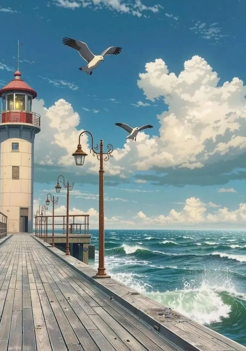 lighthouse seagulls pellicola backlit da Histrol
