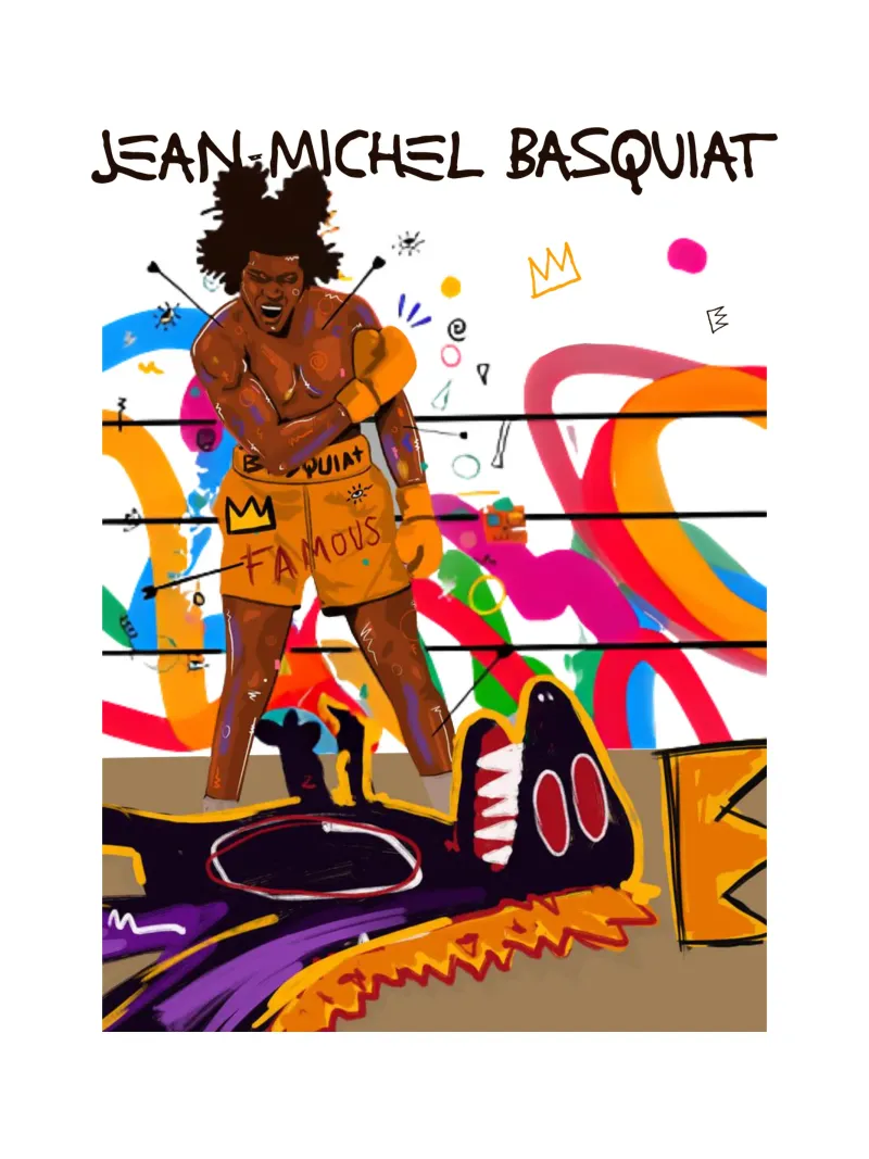 Jean Michel Basquiat Boxe poster con telaio in legno da https://www.juniqe.com/uk/shop/Henndraws