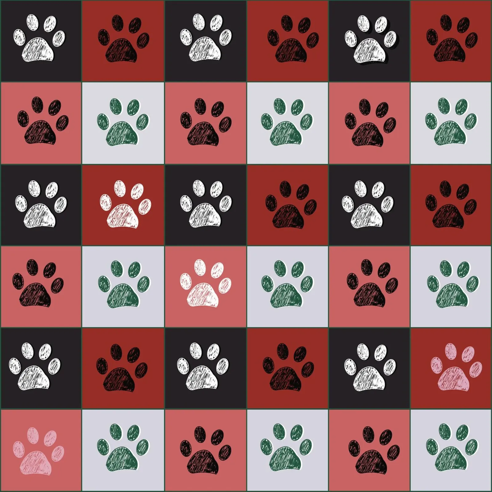 Plaid pattern Christmas design with paw prints canvas by gulsengunel