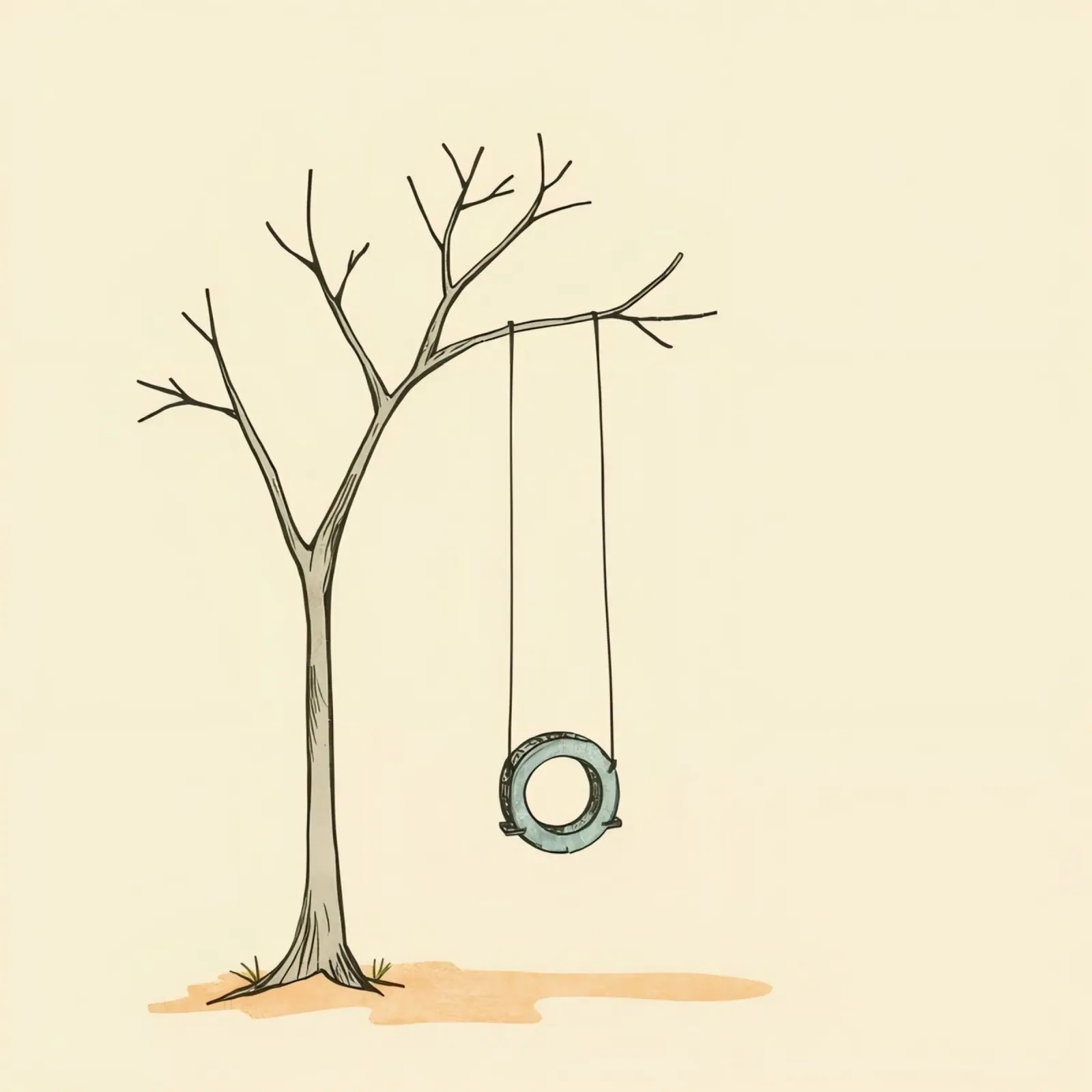 Altalena per pneumatici appesa a un albero spoglio in un ambiente minimalista. pellicola backlit da DesignDoodle