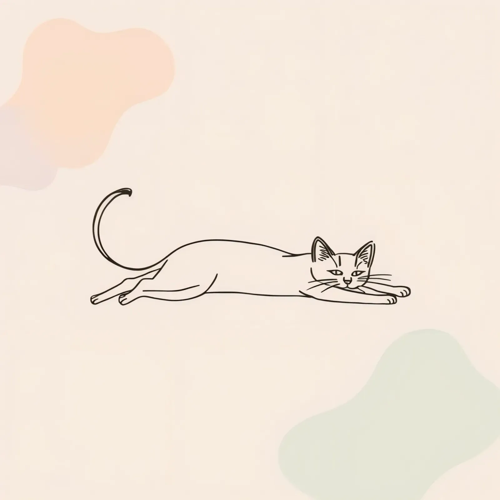 Cat stretching in a relaxed pose on a light background hahnemühle by DesignDoodle