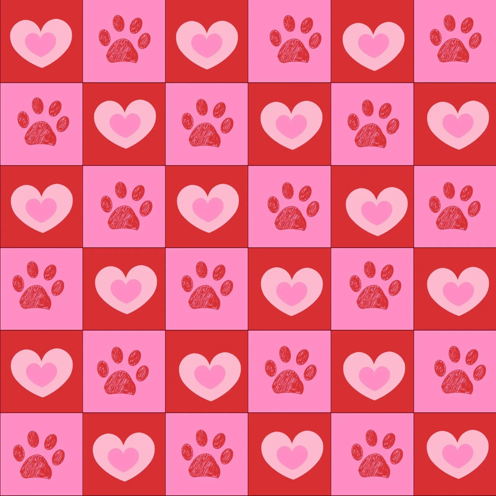 Plaid pink and red hearts pattern with paw prints II hahnemühle by gulsengunel
