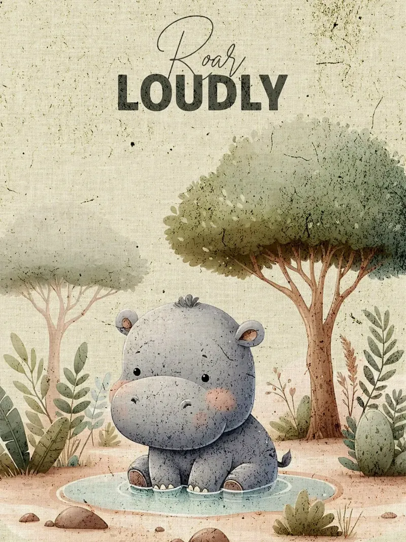 Illustration d'un hippopotame mignon poster avec cadre en aluminium de E Cannon