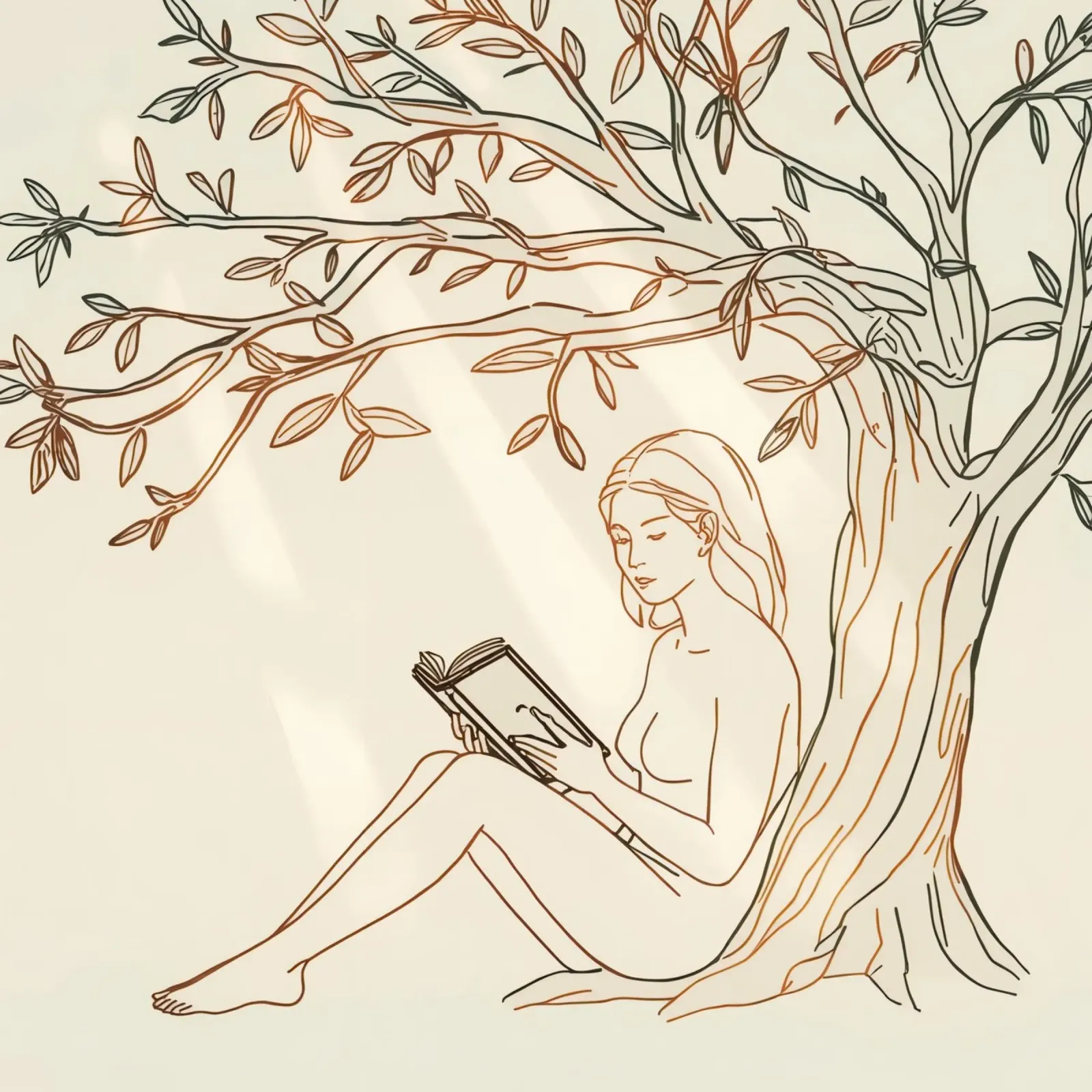 Leggere sotto un albero in una giornata di sole con la natura circostante carta hahnemühle da DesignDoodle