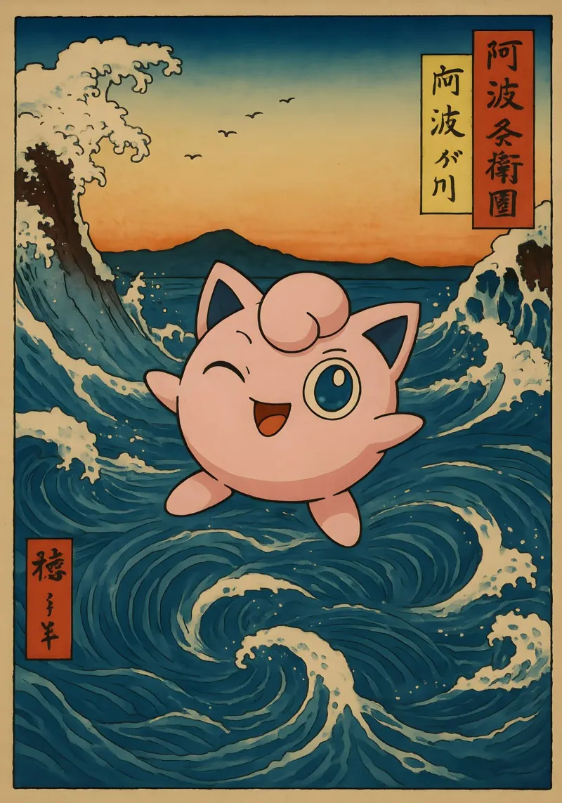 Vintage Jigglypuff Japan Art poster avec cadre en aluminium de KakiHanryJP