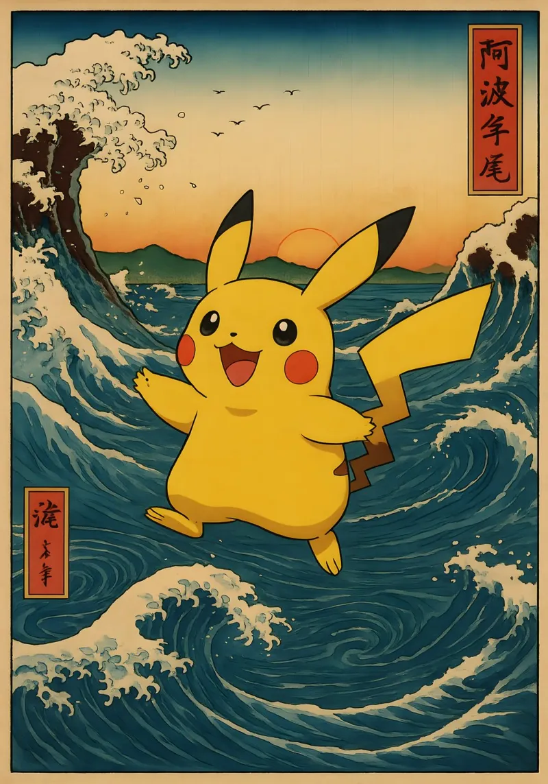 Vintage Pikachu Japan Art poster van KakiHanryJP